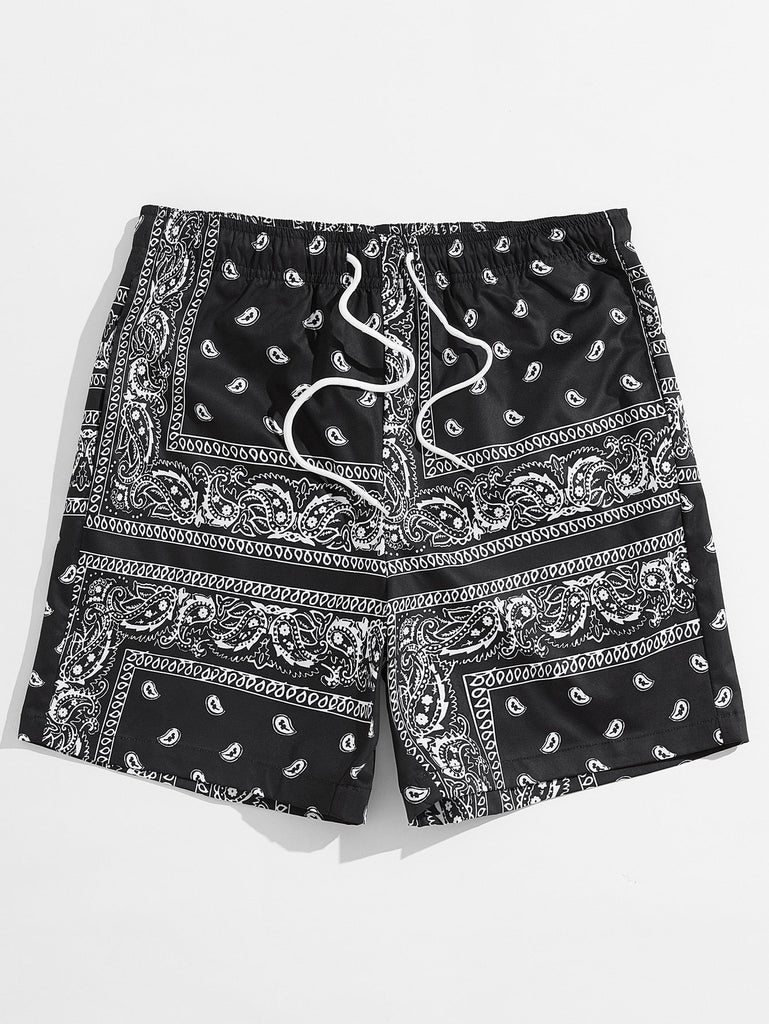 Short À Cordon Imprimé S / Noir Et Blanc