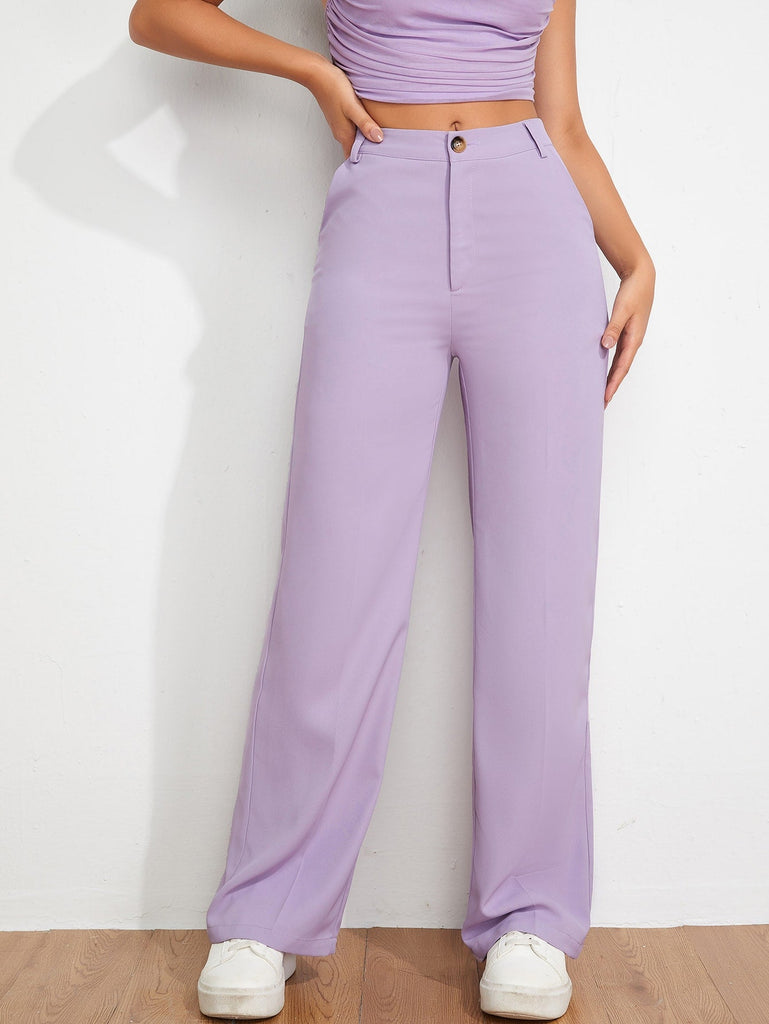 Pantalon Ample Unicolore Zippé Xs / Lilas