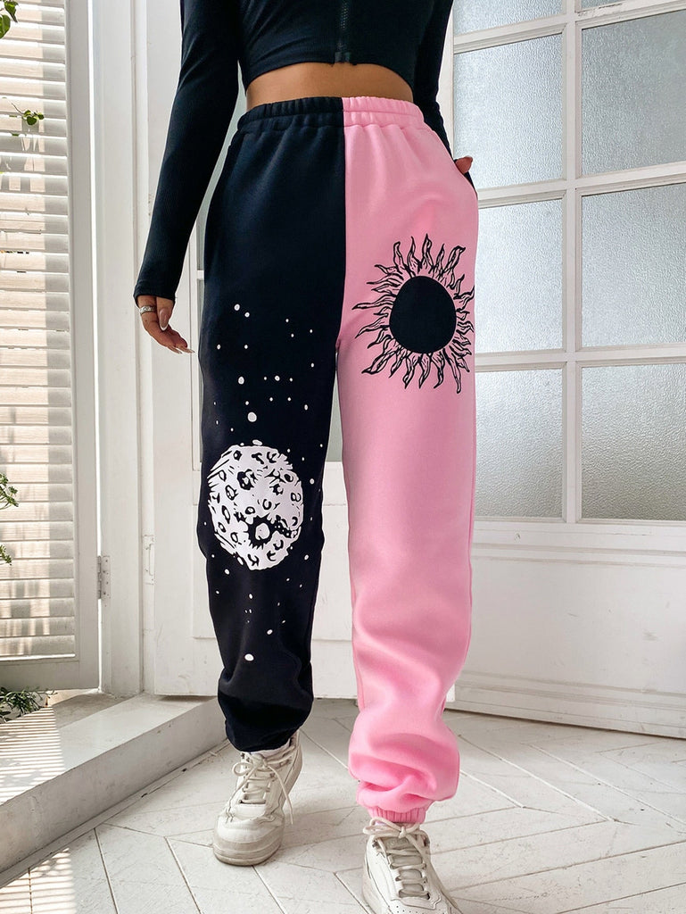 Pantalon Avec Imprimé Graphique Et Taille Élastique Xs / Rose Bonbon