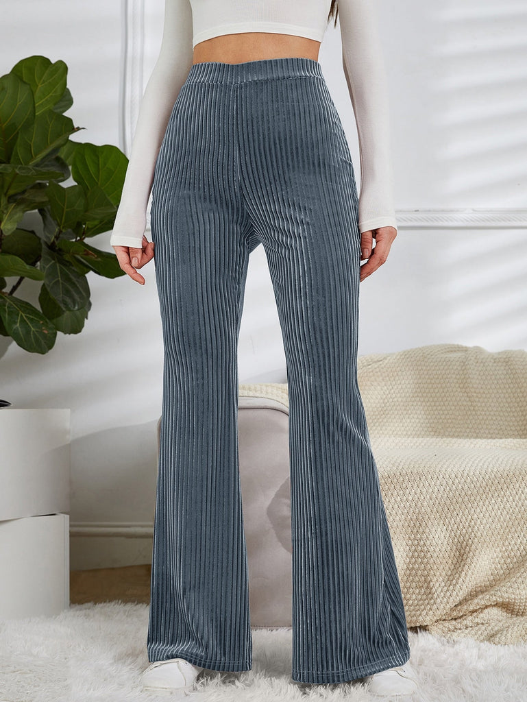 Pantalon Taille Haute Évasé En Velours S / Bleu Gris