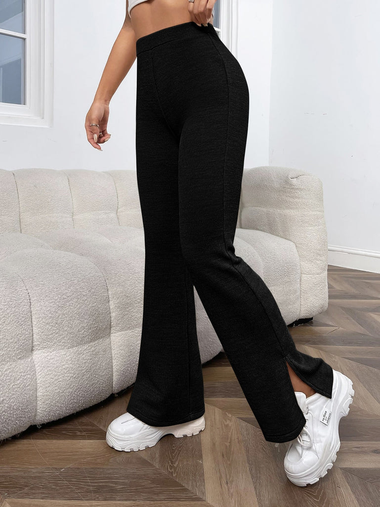 Pantalon Évasé Taille Haute Fendu Xs / Noir