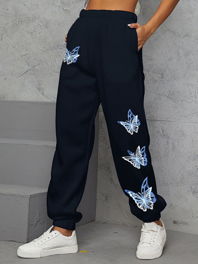 Pantalon De Survêtement À Imprimé Papillon Taille Élastique Xs / Bleu Marine