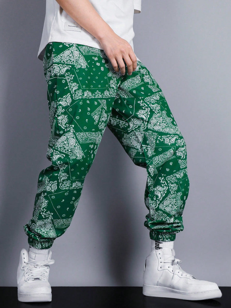 Pantalon Aléatoire À Imprimé Foulard Cordon S / Vert