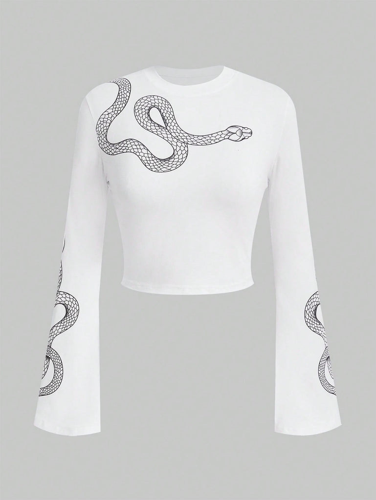 Goth T-Shirt Court Imprimé Serpent Xs / Blanc