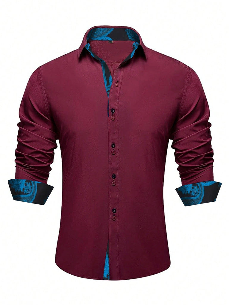 Chemise À Bordure Contrastante Bouton S / Rouge Foncé