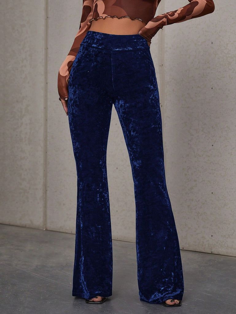Pantalon Taille Haute En Velours Évasé Xs / Bleu Indigo